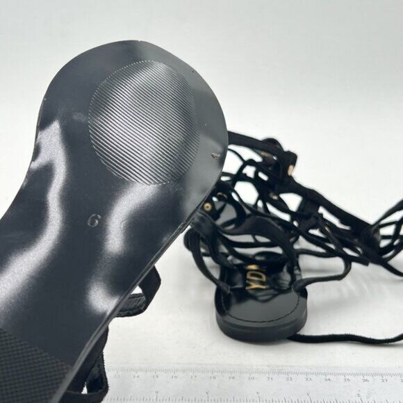 YDN Black Rivet Sexy Knee High Lace up Flats Fringe Gladiator Strap Sandals - Picture 6 of 8